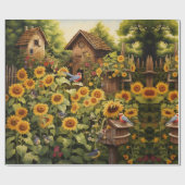 Sonnenblumengarten Vogelhäuser Geschenkpapier (Flach)