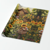 Sonnenblumengarten Vogelhäuser Geschenkpapier (Ungerollt)