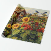 Sonnenblumengarten Vogelhäuser Geschenkpapier (Ungerollt)