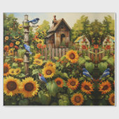 Sonnenblumengarten Vogelhäuser Geschenkpapier (Flach)