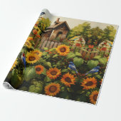 Sonnenblumengarten Vogelhäuser Geschenkpapier (Ungerollt)