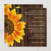 Sonnenblumengelb Rustikales Hochzeitholz Einladung (Vorne/Hinten)