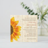Sonnenblumengelb Rustikales Hochzeitholz Einladung (Stehend Vorderseite)