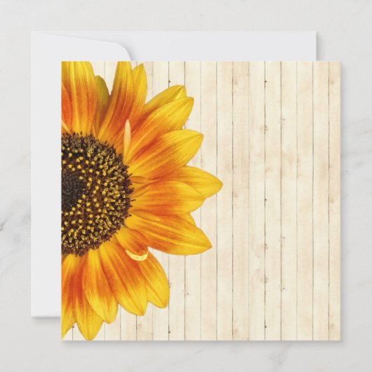 Sonnenblumengelb Rustikales Hochzeitholz Einladung (Rückseite)