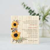 Sonnenblumengelbe Rustikale Holzverheiratung Einladung (Stehend Vorderseite)