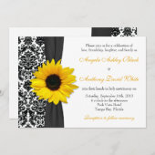 Sonnenblumengelbe Schwarz-weiße Damassoße Einladung (Vorne/Hinten)