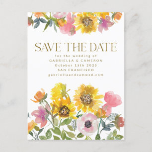 Sonnenblumengelbe Wasserfarbenhochzeit rettet das  Postkarte