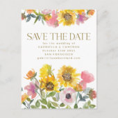 Sonnenblumengelbe Wasserfarbenhochzeit rettet das  Postkarte (Vorderseite)