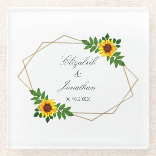 Sonnenblumengeometrie Glasuntersetzer (Vorderseite)