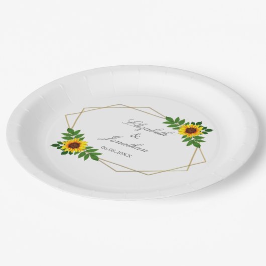 Sonnenblumengeometrie Pappteller (Schrägansicht)