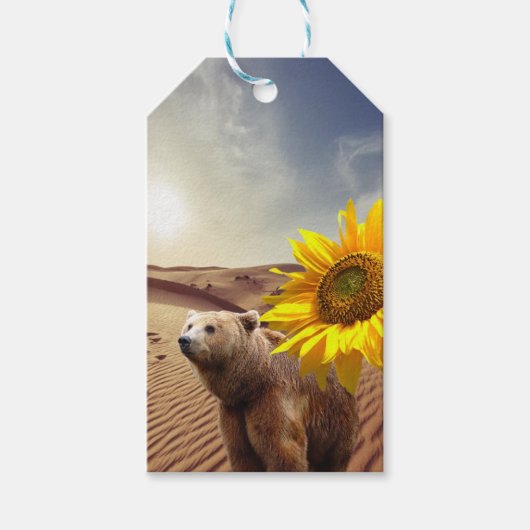 Sonnenblumengeschenk Tags Blumenbär Geschenkanhänger (Vorderseite)