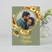 Sonnenblumengeschirr Grünes Foto Hochzeit Folieneinladung (Stehend vorne)