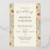 Sonnenblumengeschirr Grünes Foto Hochzeit Folieneinladung (Rückseite)