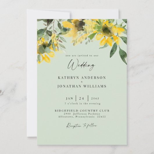 Sonnenblumengeschoss Elegante Hochzeit ohne Eltern Einladung (Vorderseite)