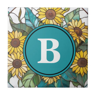 Sonnenblumengestanztes Glas Monogram Sonnenblumen Fliese