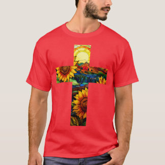 Sonnenblumengestanztes Glaskreuz T-Shirt