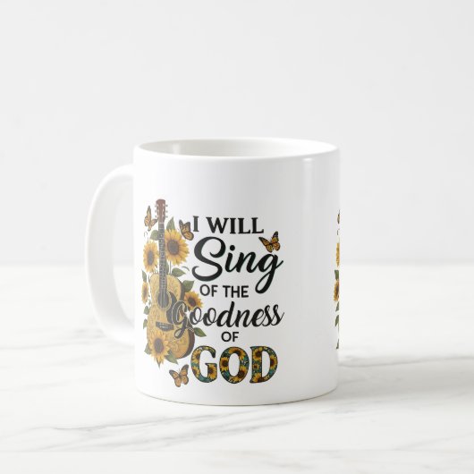Sonnenblumengitarre Christlicher T - Shirt Kaffeetasse (Vorderseite Links)