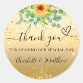 Sonnenblumengold Glitzer Vielen Dank für Ihre Hoch Runder Aufkleber (Vorderseite)