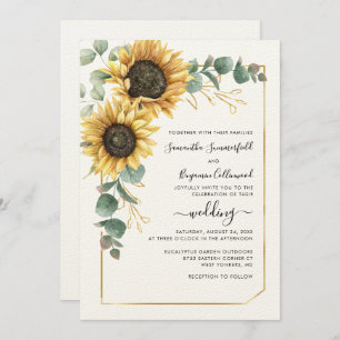 Sonnenblumengrün Botanische Geometrische Hochzeit Einladung