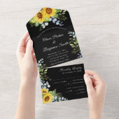 Sonnenblumengrün Foliage Schwarz-weiß Hochzeit All In One Einladung (Abreißen)
