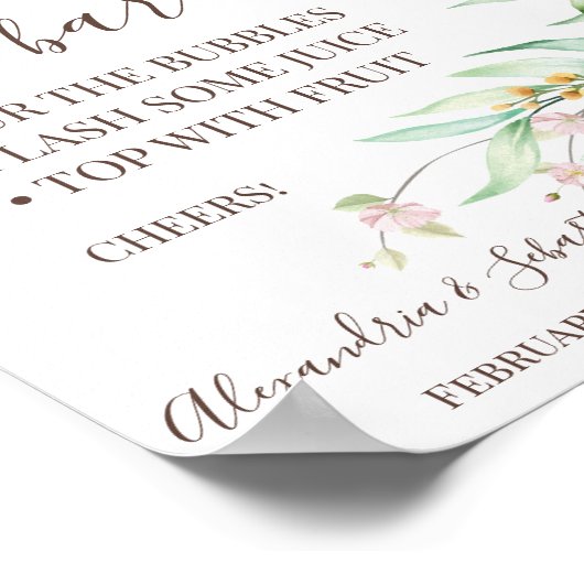 Sonnenblumengrün Mimosa Bar Brautparty Zeichen Poster (Ecke)