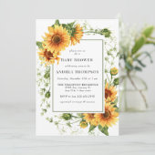 Sonnenblumengrün | Rustikale Babydusche Einladung (Stehend Vorderseite)