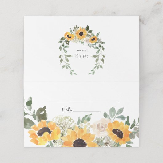 Sonnenblumengrün Rustikale Hochzeitsstiftung Platz Platzkarte (Außenseite Aufgefaltet)