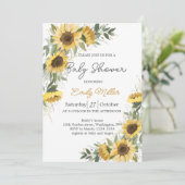 Sonnenblumengrün Wasserfarben Babydusche Einladung (Stehend Vorderseite)