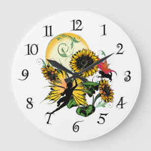 Sonnenblumenhain und Kosmische Katze Große Wanduhr