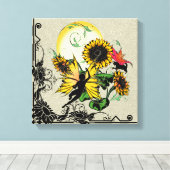 Sonnenblumenhain und Kosmische Katze Leinwanddruck (Insitu (Holzboden))