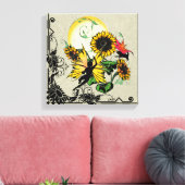 Sonnenblumenhain und Kosmische Katze Leinwanddruck (Insitu (Wohnzimmer))