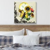 Sonnenblumenhain und Kosmische Katze Leinwanddruck (Insitu (Schlafzimmer))