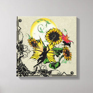 Sonnenblumenhain und Kosmische Katze Leinwanddruck