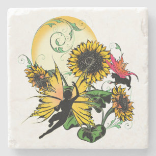 Sonnenblumenhain und Kosmische Katze Steinuntersetzer