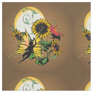 Sonnenblumenhain und Kosmische Katze Stoff