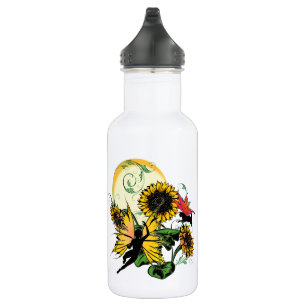 Sonnenblumenhain und Kosmische Katze Trinkflasche