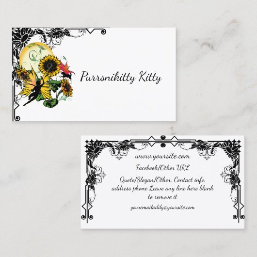 Sonnenblumenhain und Kosmische Katze Visitenkarte (Vorne/Hinten)
