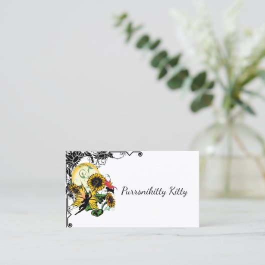 Sonnenblumenhain und Kosmische Katze Visitenkarte (Stehend Vorderseite)