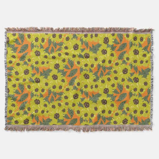 Sonnenblumenhandgezogene Blumengrün Gelborange Decke (Vorderseite)