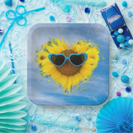 Sonnenblumenherz Abstrakt auf Sky Pappteller (Party)