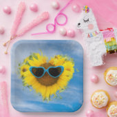 Sonnenblumenherz Abstrakt auf Sky Pappteller (Party)