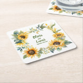 Sonnenblumenherz: Personalisierter Hochzeitstag Un Rechteckiger Pappuntersetzer (angewinkelt)