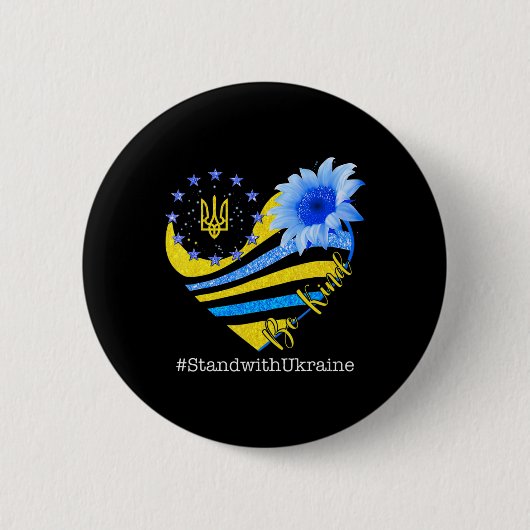 Sonnenblumenherz Ukrainische Fahne steht freundlic Button (Vorderseite)