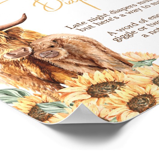 Sonnenblumenhochland Kuh Spate Night Diapers Poster (Ecke)