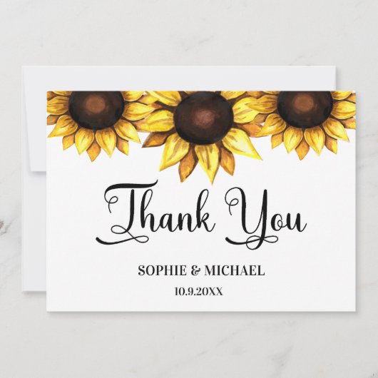 Sonnenblumenhochzeit Dankeskarte (Vorderseite)