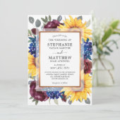 Sonnenblumenhochzeit der Marine Burgund Einladung (Stehend Vorderseite)