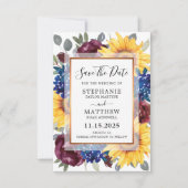 Sonnenblumenhochzeit der Marine Burgund Save The Date (Vorderseite)