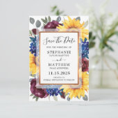 Sonnenblumenhochzeit der Marine Burgund Save The Date (Stehend Vorderseite)