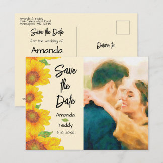 Sonnenblumenhochzeit Foto Save the Date Postkarte