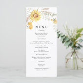 Sonnenblumenhochzeit im Spätsommer Menükarte (Stehend Vorderseite)